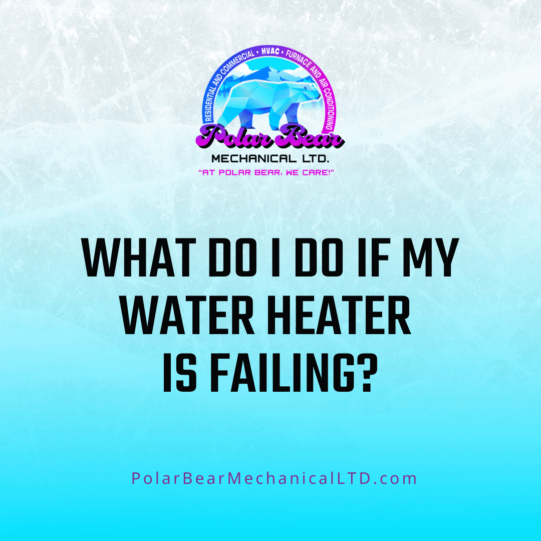 A graphic with a blue and white background simulating what ice looks like, and the black text reads, "What Do I Do If My Water Heater Is Failing?"